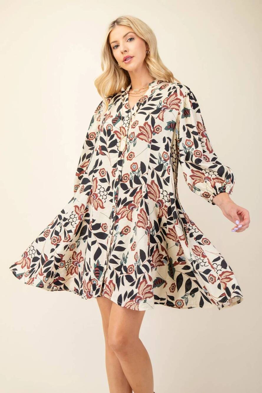 NEW GIGIO rachel floral print 3/4 sleeve shirt dress in multi